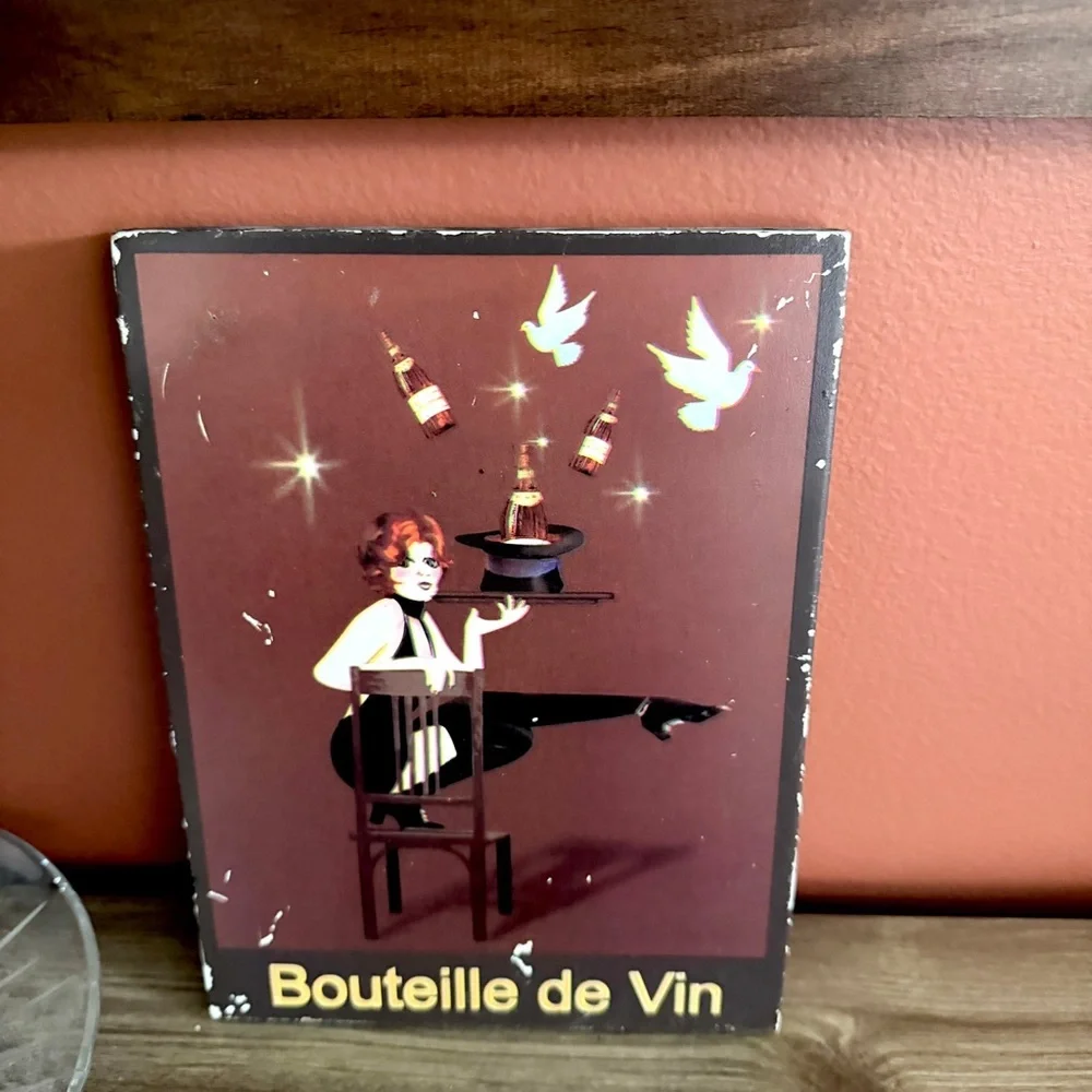 Vintage French Bottle of Wine Advertisement Wall Plaque Target 2006 Woman Bird
